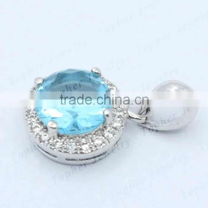 Round shape aquamarine stone pendant in 925 sterling silver stone pendant