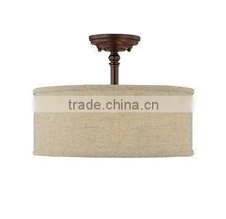 Burnished Bronze Loft 3 Light Semi-Flush Ceiling Fixture With Cream Fabric Round Shade