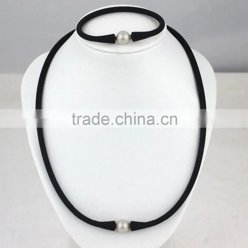 10mm AAA white elestic leather round real culture pearl jewelry set