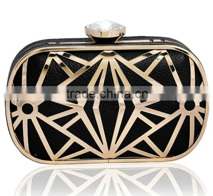 2014 leather with metal hollow evening bags fashion clutch Evening Bag