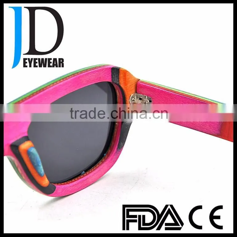 Custom made Cat 3 UV400 funny sunglasses, Fashion Flat Top Aviator Wood Sunglasses