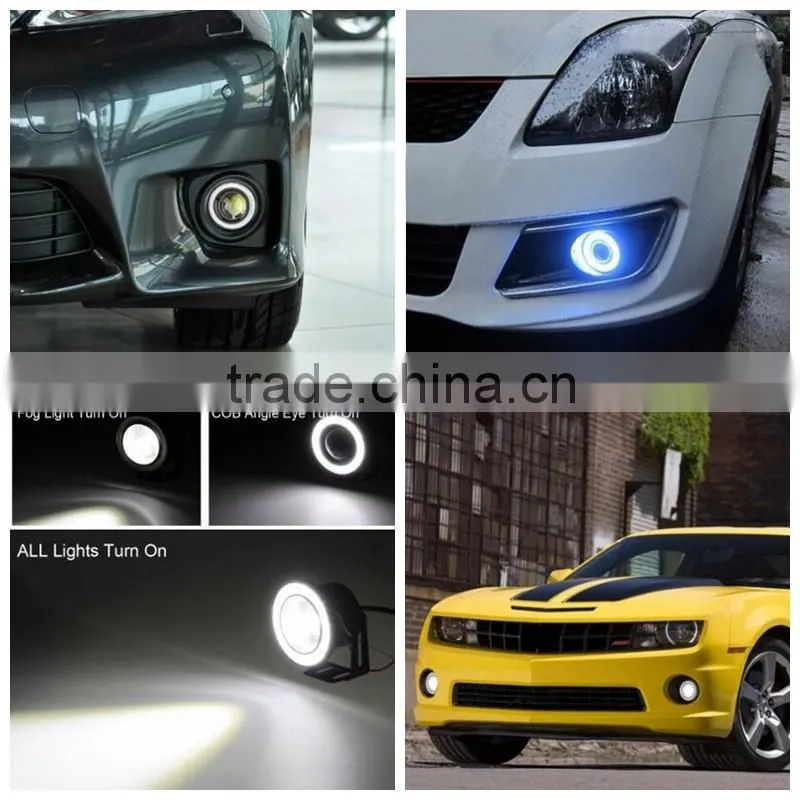 High Power 2.5" 3" 3.5" cob 10W Projector Universal LED Fog Light w/ Blue COB Halo Angel Eye Rings
