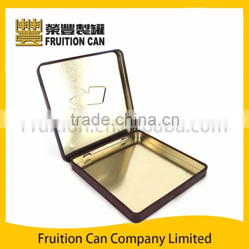 Flat Square Tin Box with Hinged Lid