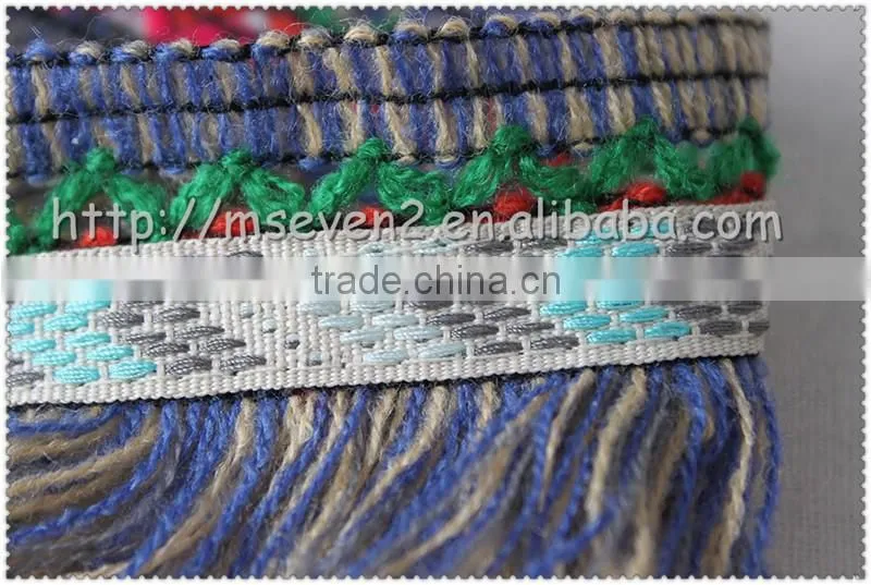 6.3cm polyester fringe tassel, Woolen fringe trimming with Jacquard, decorative Jacquard tape for garment