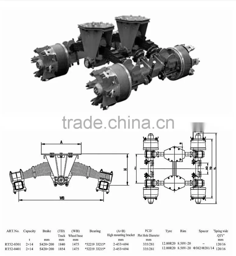trailer/ semi trailer single point suspension/bogie axle