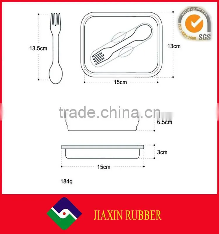 Wholesale square shape foldable silicone lunch containers custom design lunch box with fork and spoon for save kitchen space