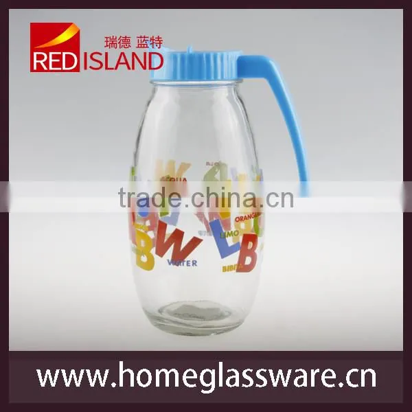 1.5L flower pattern water glass pither with plastic handle cover