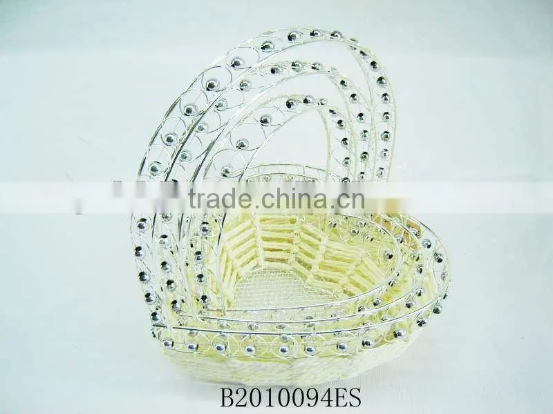 Silver metal wire and paper rope rectangle fruit storage basketry