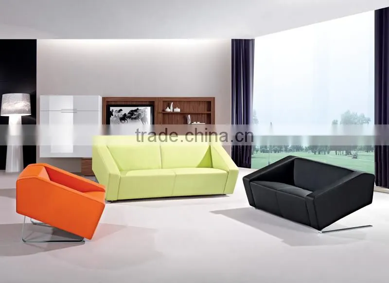 yellow / orange leather sectional sofa set