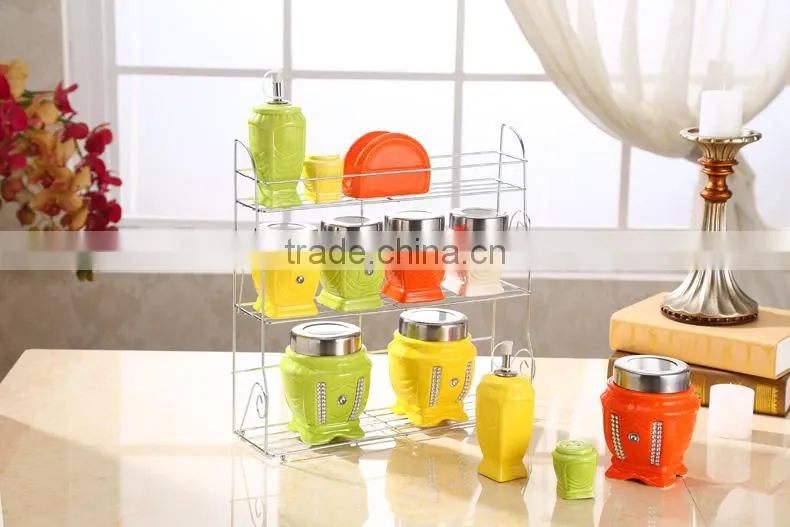 kitchenware ceramic jar with stainless steel stand