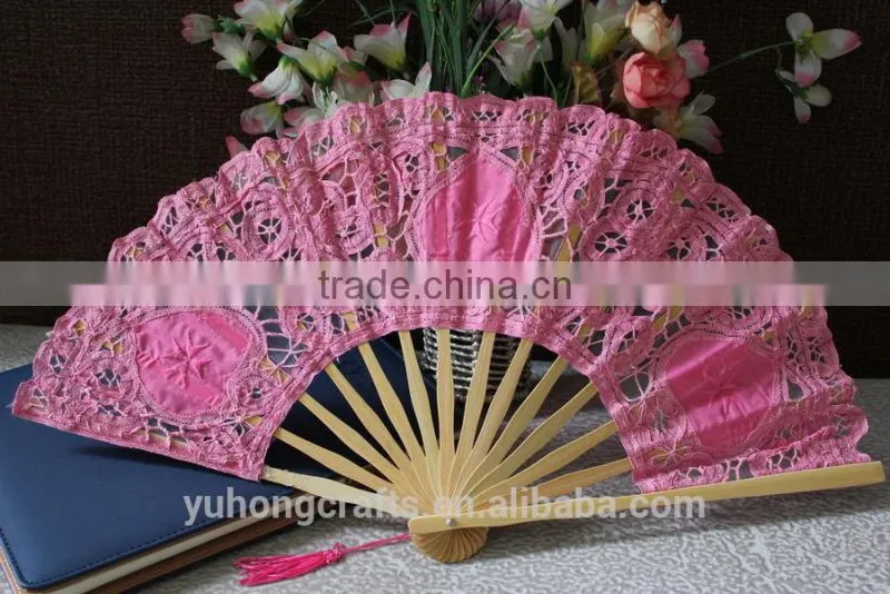 100% cotton hand made battenburg lace fan