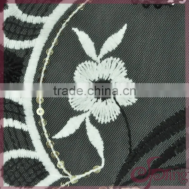 Elegant embroidery design mesh fabric, flower sequin fabric for dress