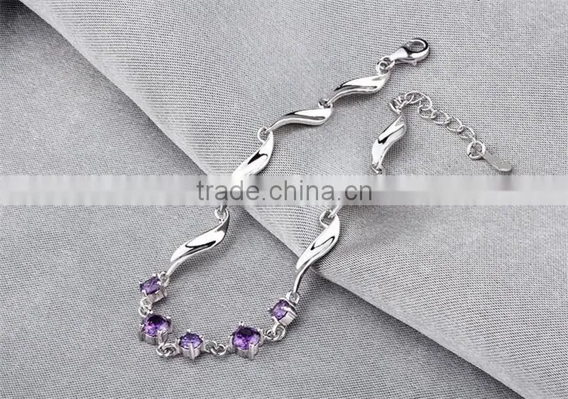 925 Sterling Silver Charms Fashion Design Zircon Twisted Bracelet