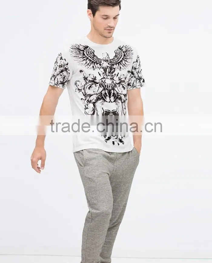 Customed design mens t shirt yarn with vintage eagle printing