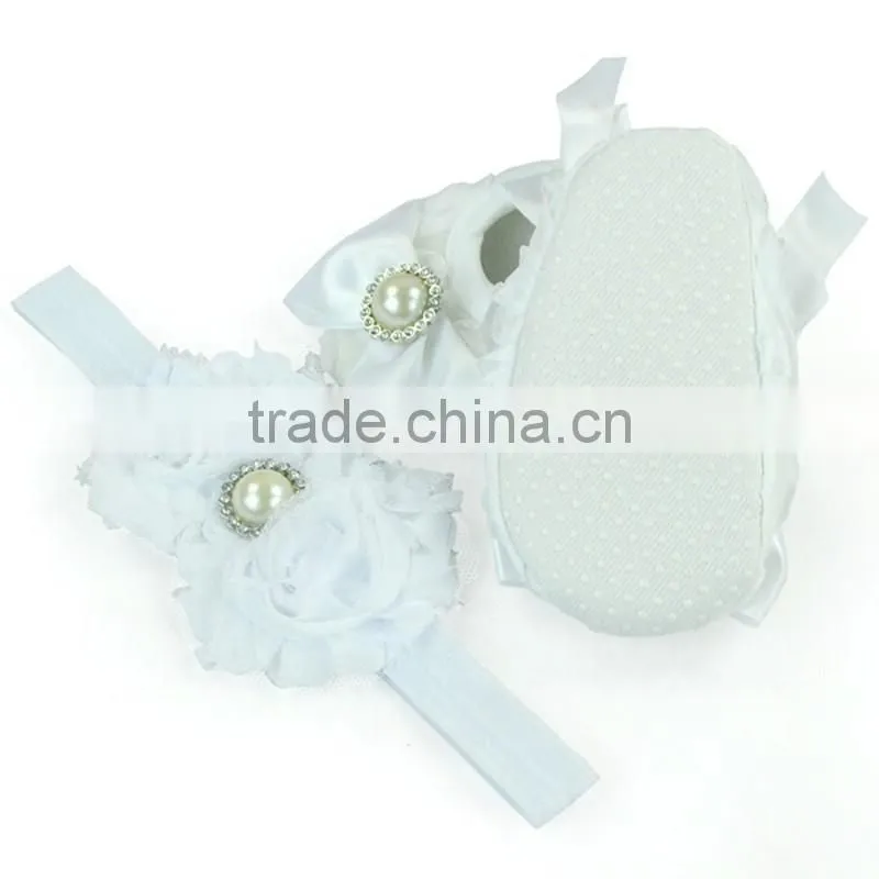 Fancy Polka Dot Floral Newborn Crib Shoes Baby Shoes Matching Headband
