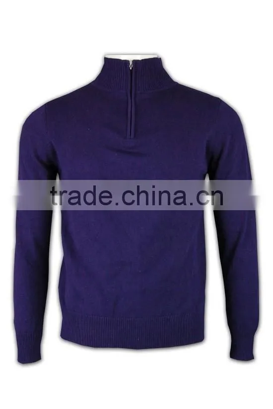 ISO9001/BSCI Manufature purple zipper mens blank wool sweater