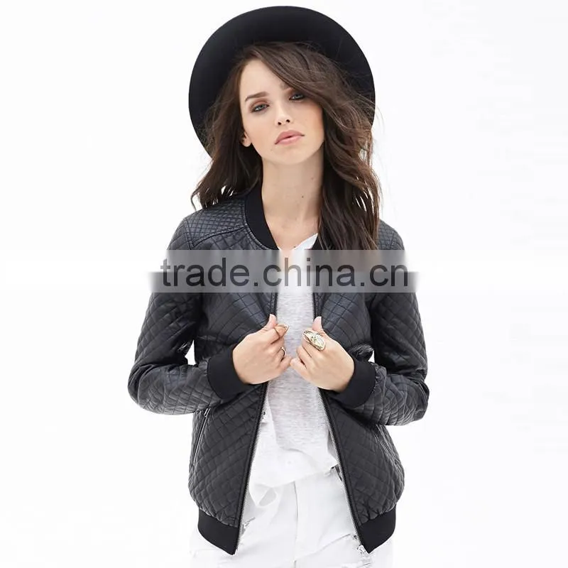 2016 lady casual fashion women bomber leather winter jacket for wholesale