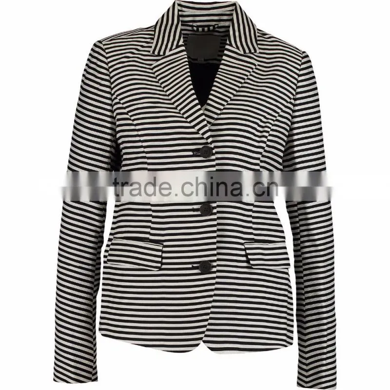 2017 Lady Plain Style Monochrome Striped Woven Blazer Manufacturer