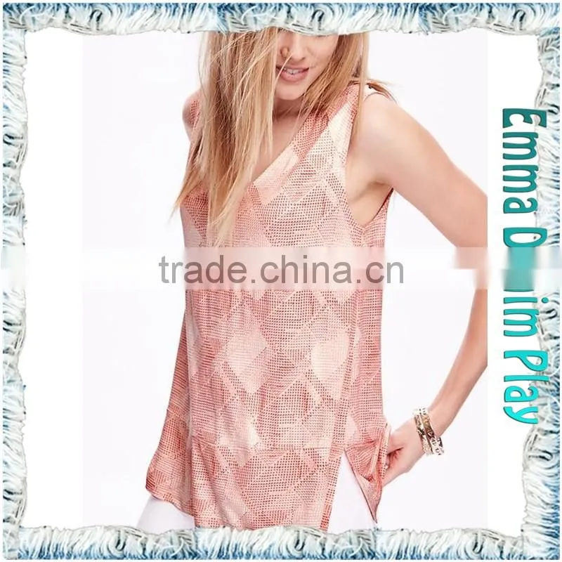 2016 New Model Special Knit Design Womens Plaid Sleeveless Tank T-Shirts