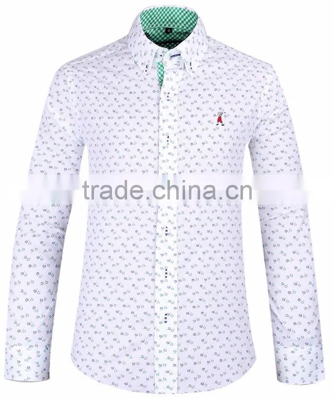 new design men's long sleeve slim fit shirt with contrast collar and cuff