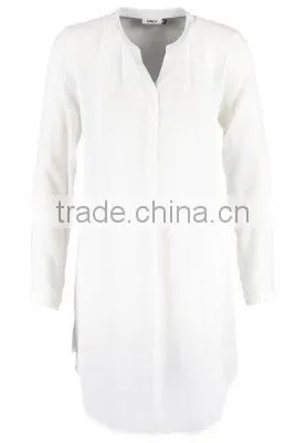 Basic long section white t shirt long sleeve fashion casual tunic