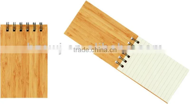 Wooden cover spiral notebook 70grams 70sheets 9*14cm with elasticity with recycle paper pen
