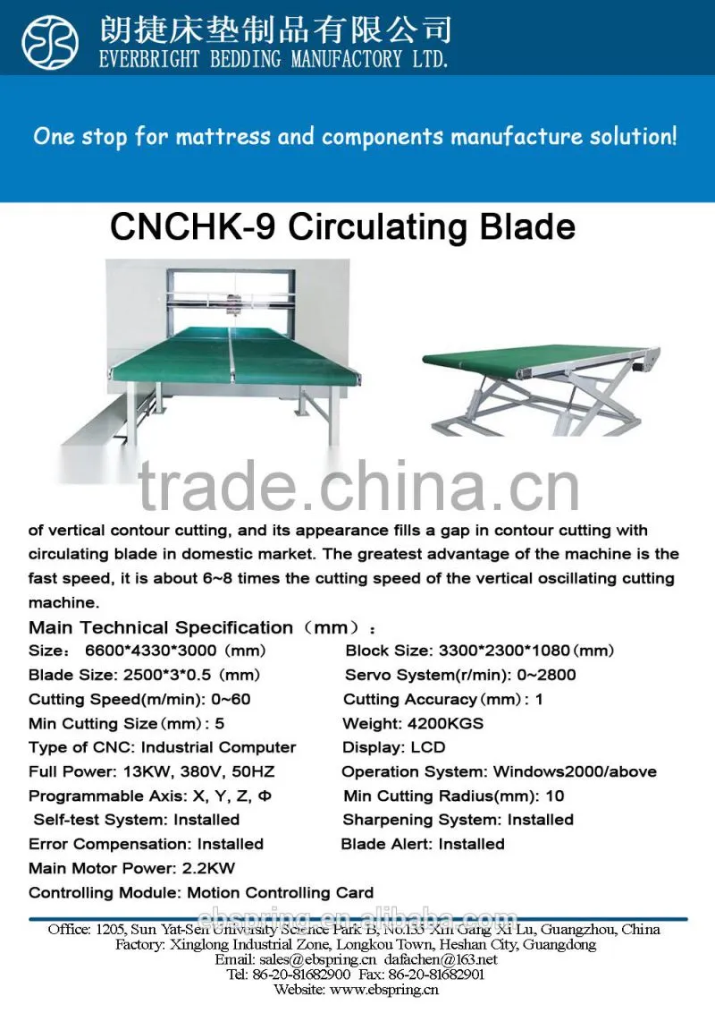 Model CNCHK-9 Low Cost Circulating Blade Foam Cutting Machine for Sofa/pillow/mattress factories