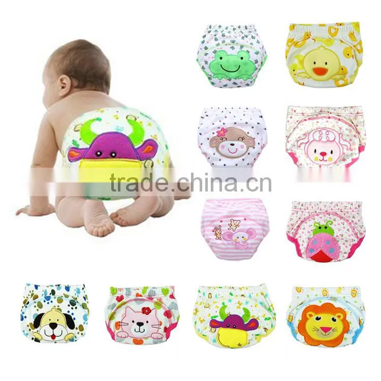 lovely animal design 3 layers printed embroidered waterproof pure cotton baby diaper