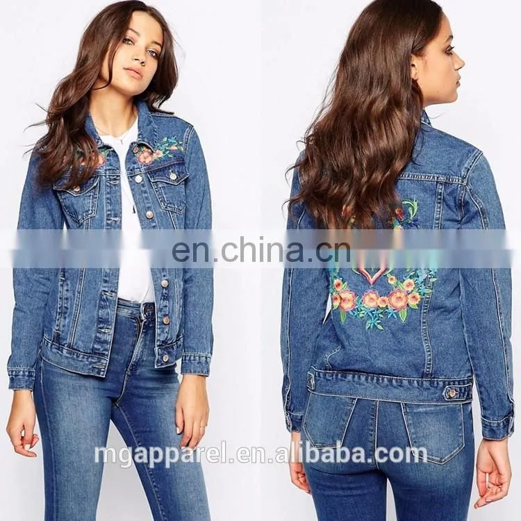 Wholesale denim jackets suppliers floral embroidery denim jacket women