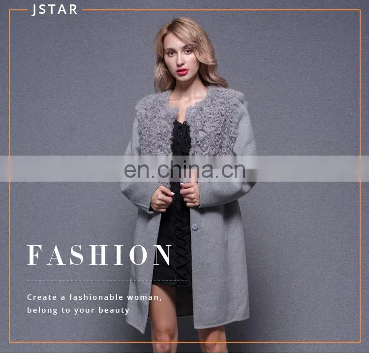 Hand Made Lambs wool Collar Women's Double Side Cashmere Coat