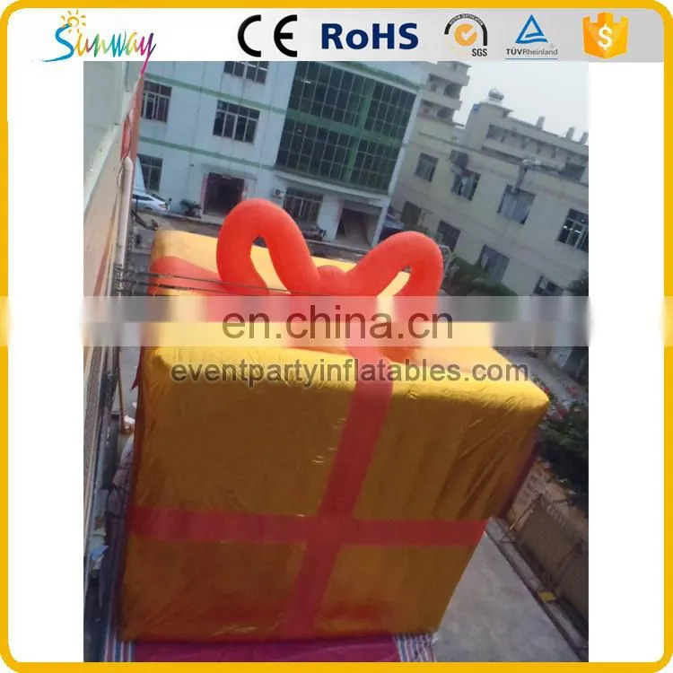 Golden color large inflatable gift box model for sale