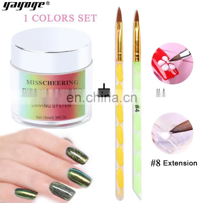 4 in one private label dip nail dipping powder kit extension gel mirror chrome powder with nail brush in stock