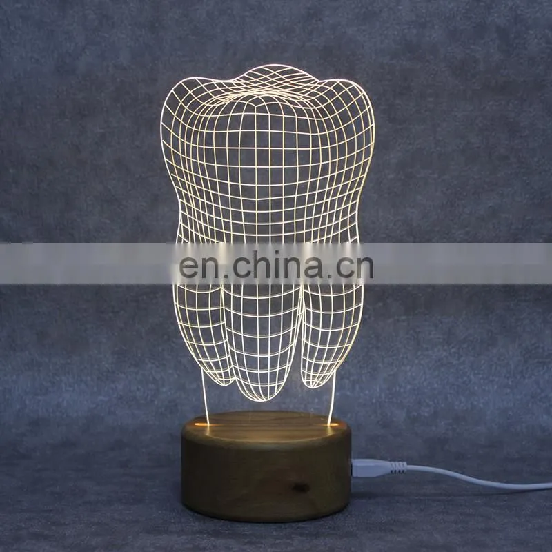 Wholesale wooden base customized acrylic pattern 3D night light led lamp for home