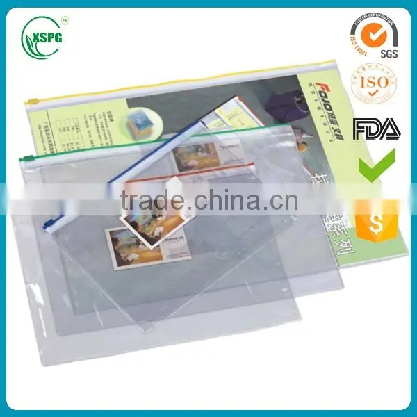 Clear PVC Slider Zipper Document Bag, Plastic Document Bag