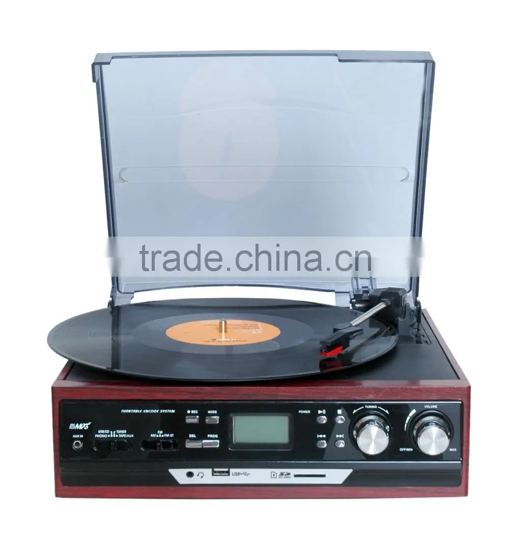 Belt-drive turntable player, classic phonograph, record player with cassette