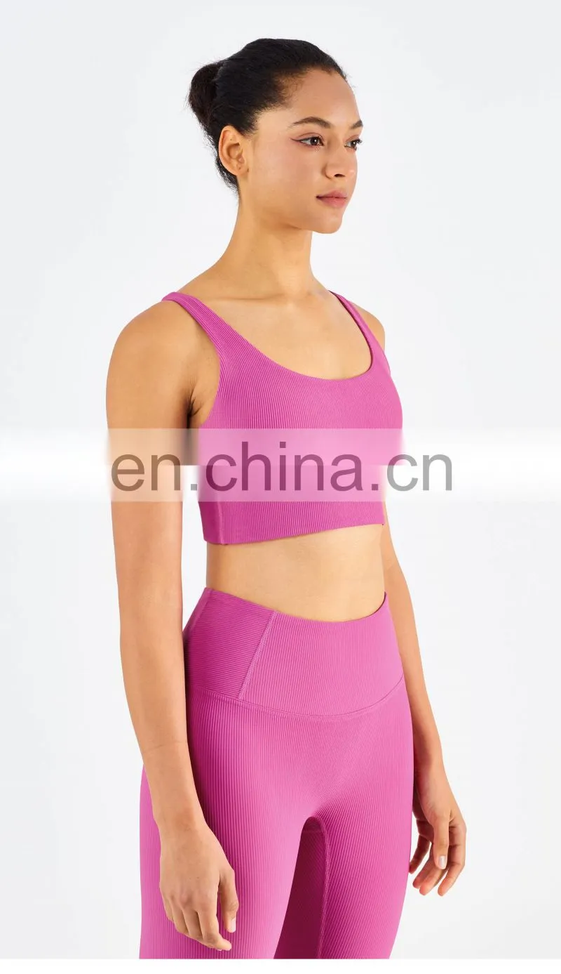 Gym Activewear Women Sling Wide Shoulder Bra Fitness Ribber Tank Top Running Sports Bra
