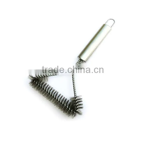 New improved logo print stronger stainless steel handle 12 inch 3 side grilling brush