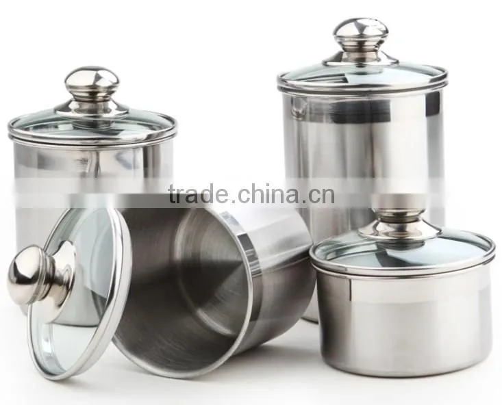 5'' stainless steel airtight canister set with Glass Lid