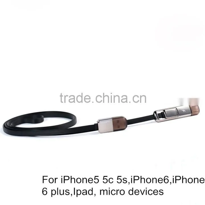 Fast speed 2 in 1 charging cable 1M TPE Copper Core 2.1A usb data cable for iPhone/micro device