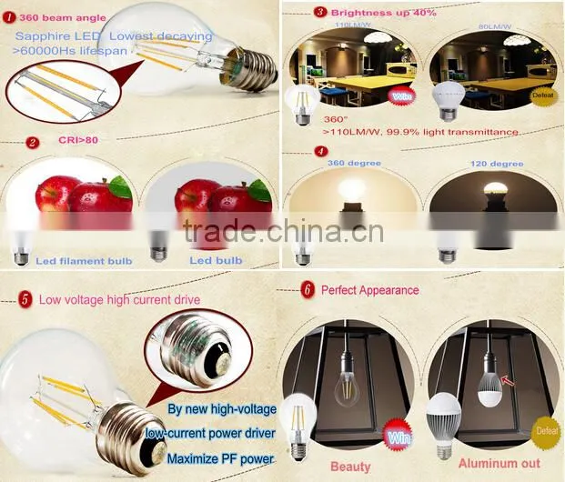 Alibaba China high quality string bulb A60 A19 indoor lighting bulb E27 e26 b22 6W led filament bulbs