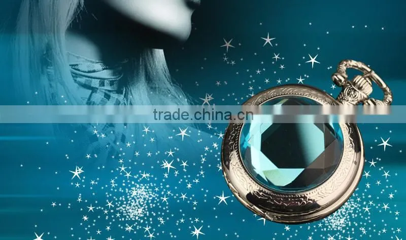 WP060 New Ladies Stainless Steel Case Sapphire Decoration Front Necklace Pendant Pocket Watch