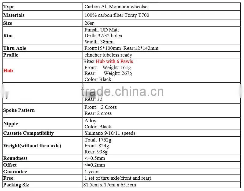All mountain carbon wheels 26er mtb carbon wheelset 38mm clincher wheels tubeless ready hookless mtb wheels AM260-TL