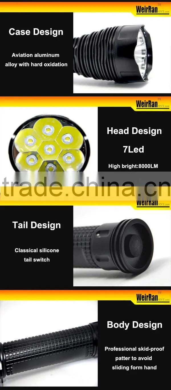 (130219) Top Selling 8000 lumen Outdoor Aluminium High Power Beam Flashlight