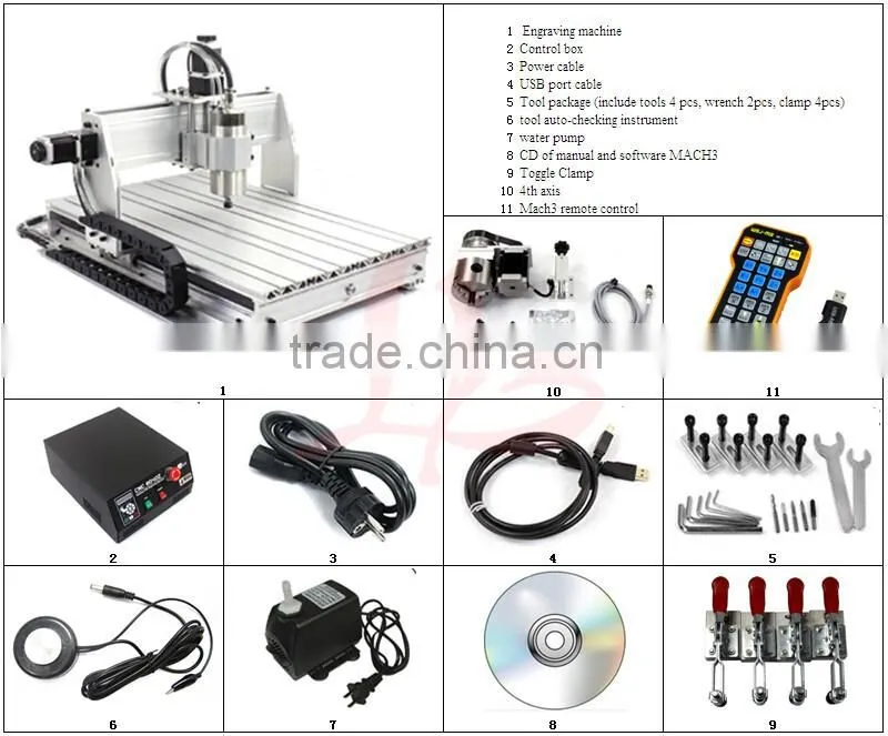 hot Engraving machine 4030Z-800W USB 4axis with mach3 wireless handwheel controller