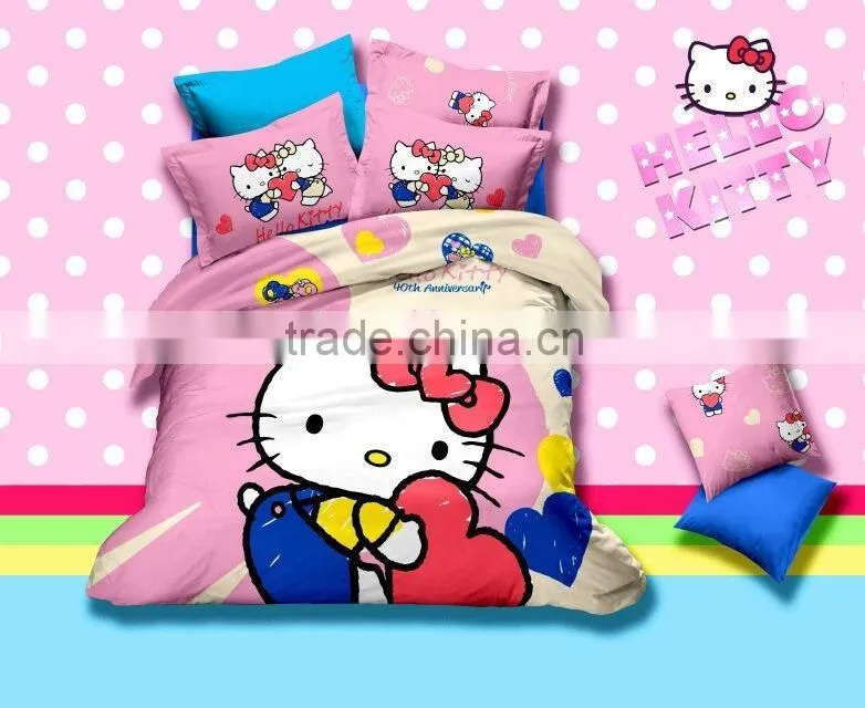 High quality 100% cotton reactive printed hello kitty bedding sets for children