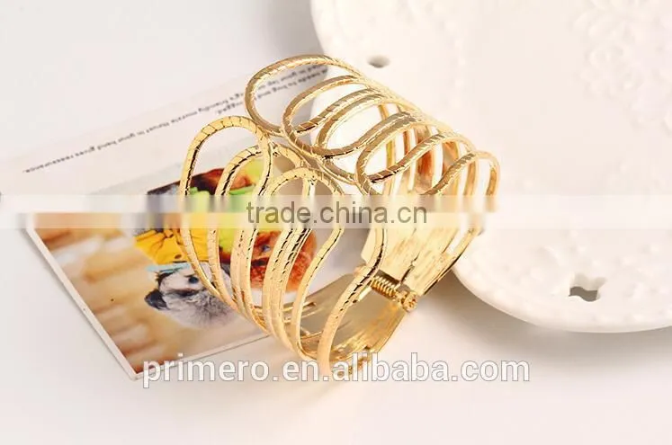 Punk Fashion Gold Plated Wide Bangle Geometry Hollow Cuff Bracelets Adjustable
