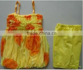 summer 160g Girl's chiffon dress and jersey pant 2pcs set