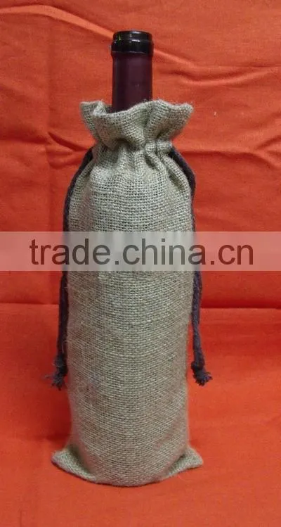 single bottle recycling jute drawstring wine bag