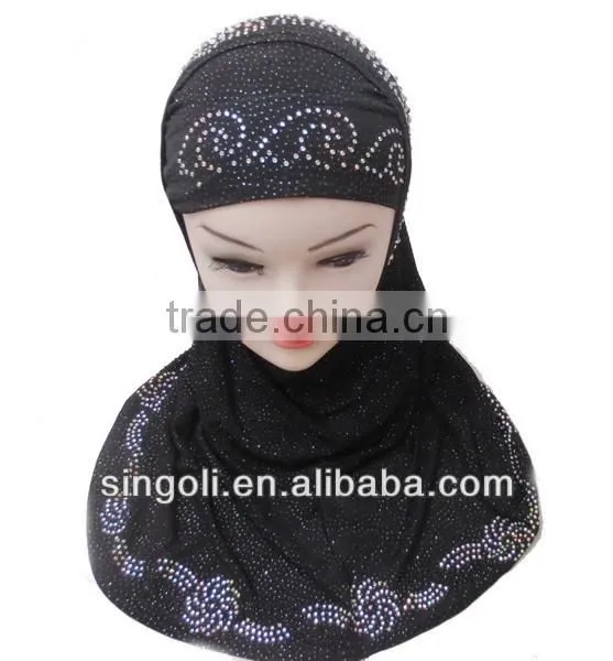 New arrival black plain crystal islamic muslim scarves