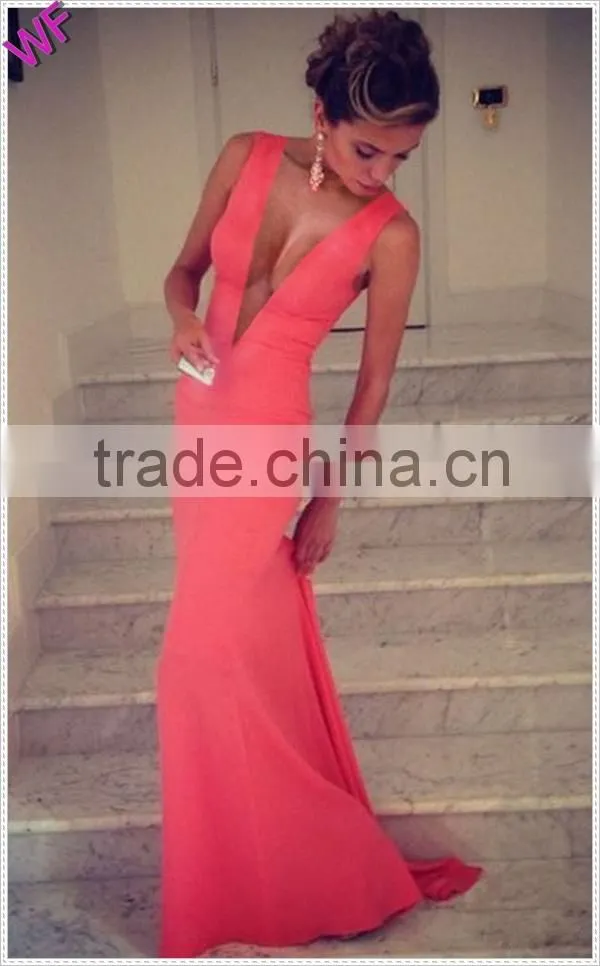 Custom Made Women Deep V neck Red Long Maxi Dress